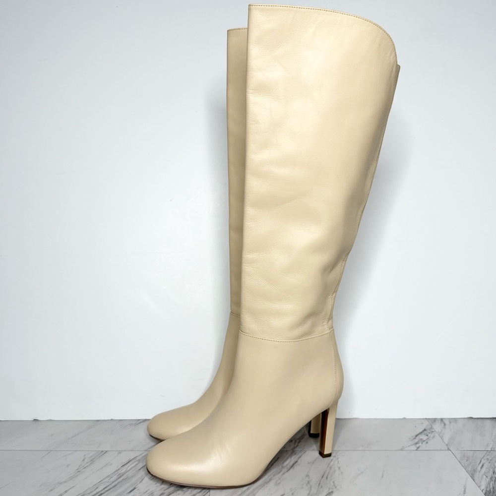 Sam Edelman Shauna Eggshell Leather Tall Heeled Boots 7 1/2 M